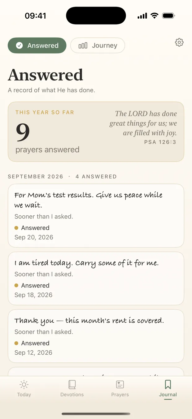 The Answered book in Psalmwell, prayers grouped by the month they were answered